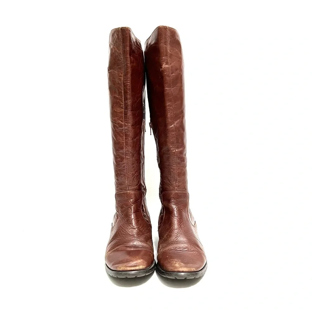 Vintage Y2K brown leather knee high half zip riding boots